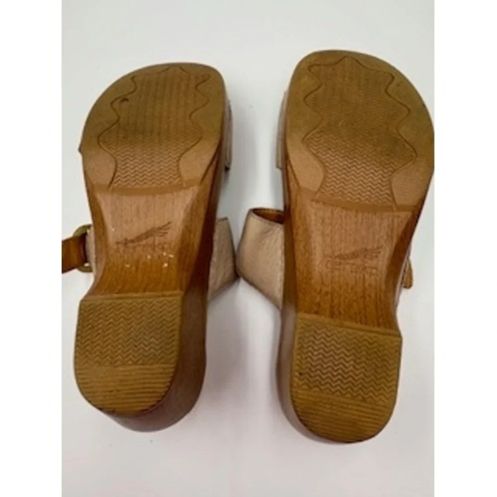 Dansko Slide Sandals Taupe Leather Double Buckle Platform Wedge Casual Size 37